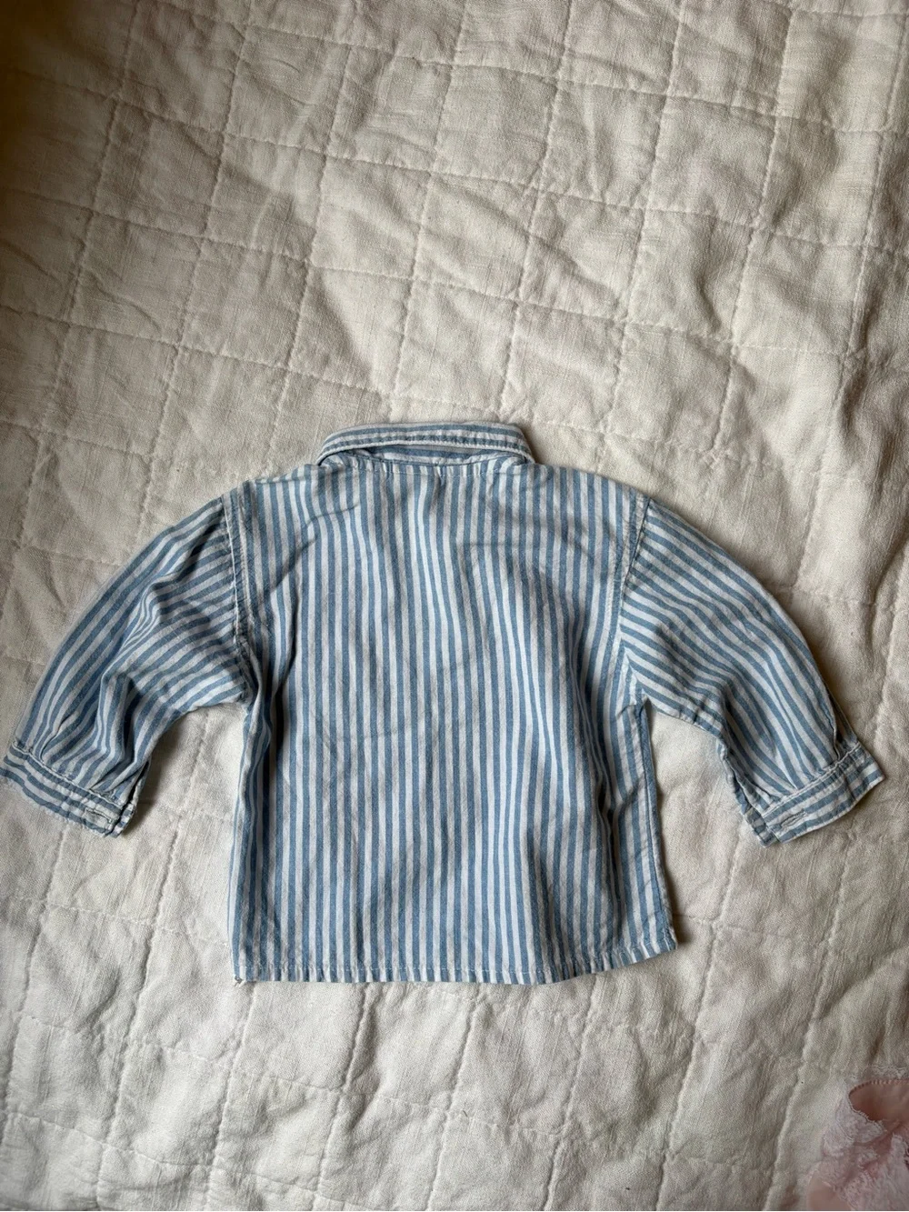 Vintage OshKosh Blue & White Striped Long-Sleeve Polo Shirt Baby Boy 12 Months